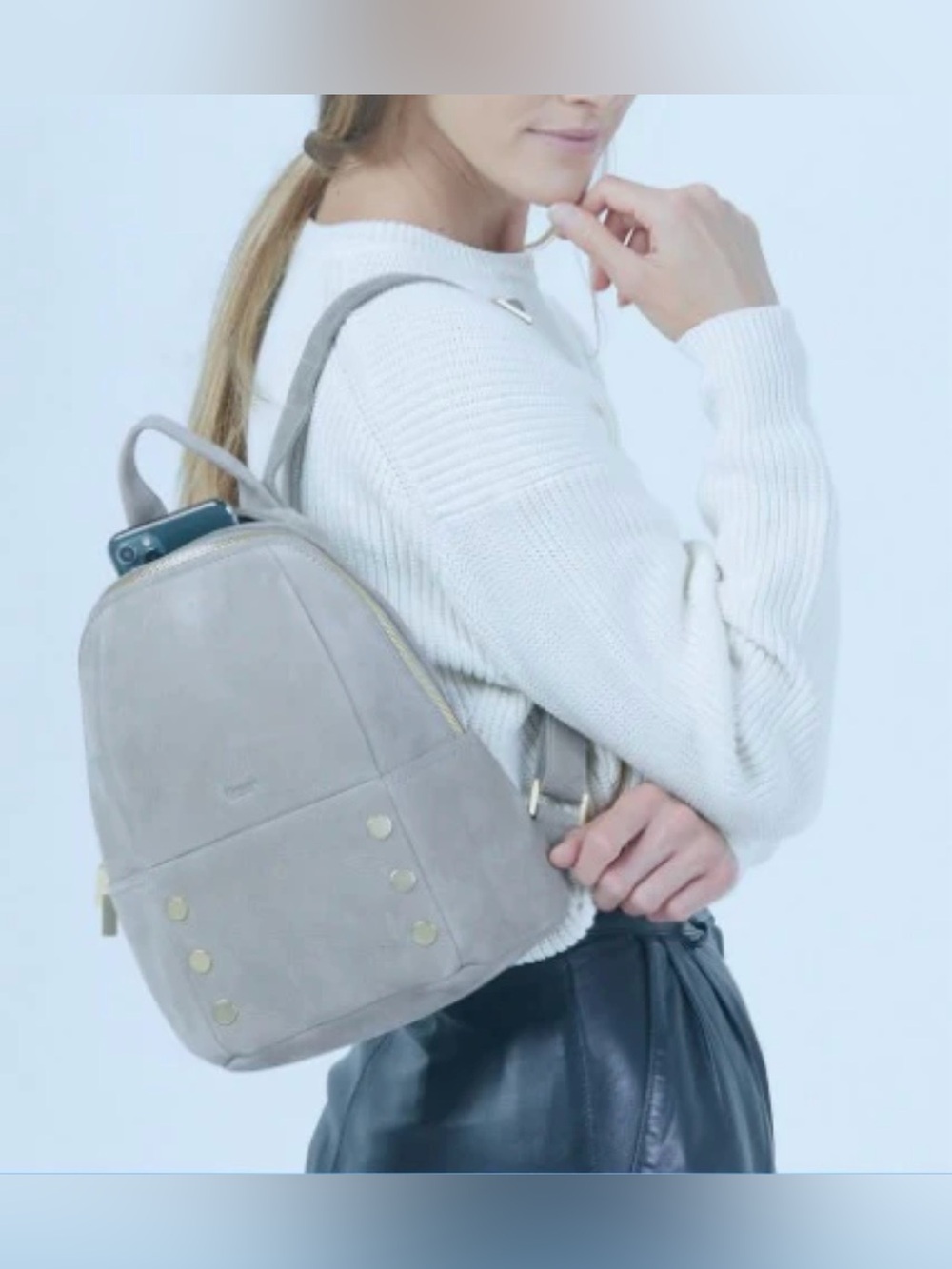 Hammitt Taupe Leather Backpack with Gold Studs
